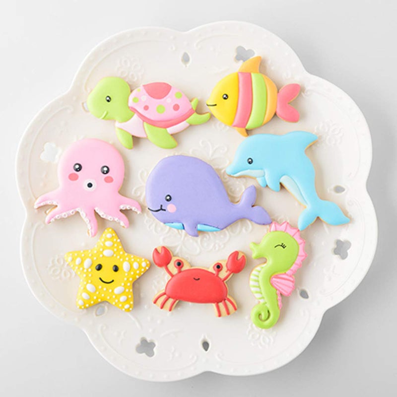 Chchmu Cookie Cutters 8 Pieces Biscuit Sandwich Cutter Dolphin Whale Octopus Fish Shapes Vegetables Fruits Bread Crust Slicer Kit for Kids Bento Lunch Box - Image 1